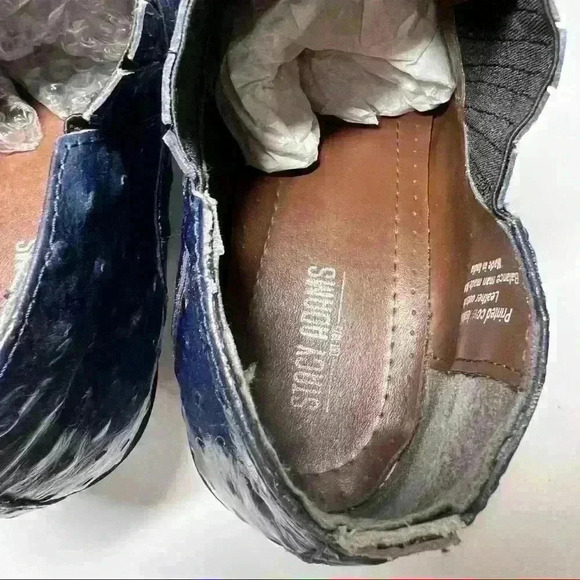 STACY ADAMS Ankle Boots Men Sz 9 1/2M Pull on Ostrict Quill Print Leather Blue - Picture 8 of 10